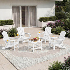 EROMMY 3-Position Adjustable Adirondack Chairs Set of 4, 400LBS HDPE Folding Outdoor Chairs with Cup Holder, White