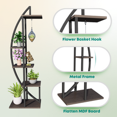 EROMMY 5 Tier Metal Plant Stand for Planter Display with 2 Hooks, Half Moon