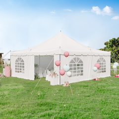 EROMMY 20x20ft Pole Party Tent, Weekend Canopy Heavy Duty with Sidewalls, 2 Doors, Carry Bags, PVC Fire Retardant Outdoor Canopies for 120 People, Large Tents for Parties, Events, Weddings, White