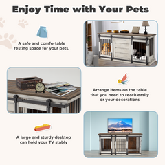 EROMMY Solid Wood Dog Crate Furniture, Dog Kennel TV Cabinet with Sliding Door, Heavy Duty Kennel