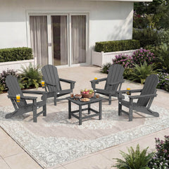 EROMMY 3-Position Adjustable Adirondack Chair, 400LBS HDPE Folding Outdoor Chair with Cup Holder, Gray