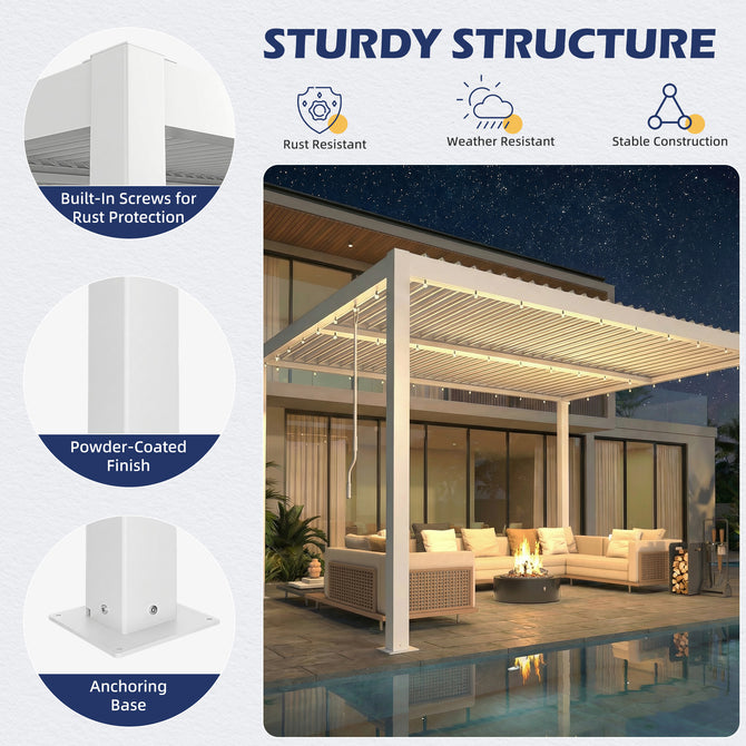EROMMY 10' x 12' Outdoor Pergola with Adjustable Louvered Roof