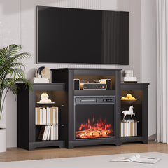 EROMMY 55" Electric Fireplace TV Stand with 16 Color Lights, Wooden Entertainment Center with Adjustable Shelves, Black