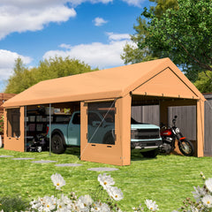 EROMMY 12' x 24' Heavy Duty Carport，Portable Garage with UV Protection & Steel Frame, Car Port with Removable Sidewalls, All-Season Car Canopy for Tractor, Truck, Boat, Yellow
