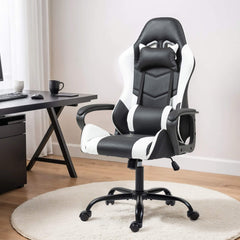 Erommy Gaming Chair, Ergonomic Computer Gamer Chair with Massage Lumbar Support & Rocking High Back, Height Adjustable, White