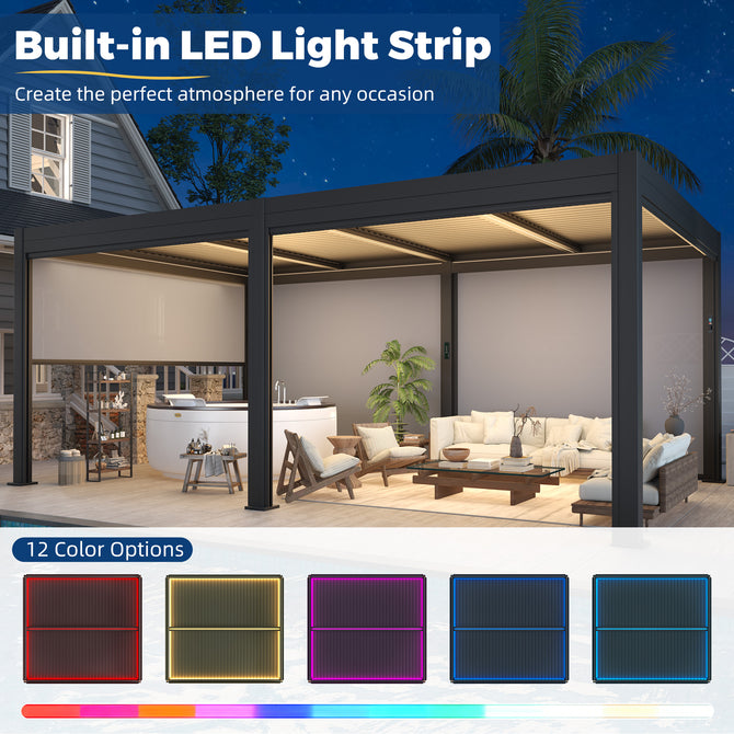 12x20 Pergola | Remote-Controlled Shade & LED Lights - EROMMY – Erommy