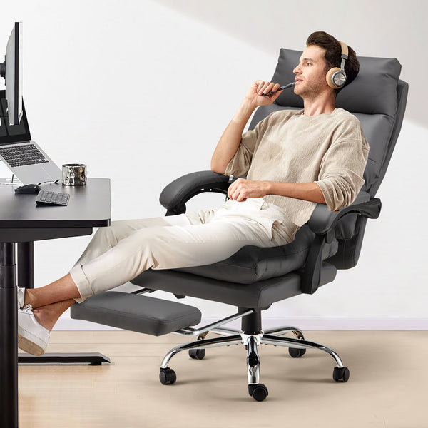 Erommy Executive Heat and Massage Reclining Leather Ergonomic Office Chair Dark Gray