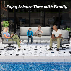 EROMMY 5 Pcs Outdoor Swivel Rocker Patio Chairs with Ottomans and Coffee Table, Gray
