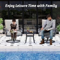 EROMMY Outdoor Swivel Rocker Patio Chairs with Coffee Table, 3 PCS Bistro Set, Gray