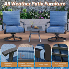 EROMMY Outdoor Swivel Rocker Patio Chairs with Coffee Table, 3 PCS Bistro Set, Blue