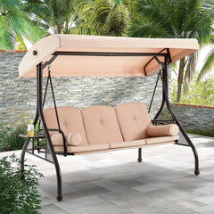 EROMMY 3-Seat Patio Porch Swing with Adjustable Canopy, Khaki