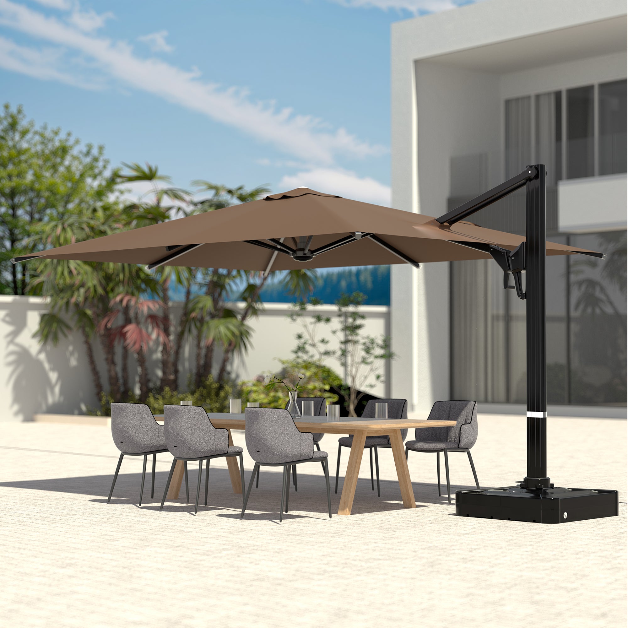 EROMMY 10 x 13 Outdoor Large Offset Umbrella - Brown