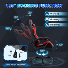 Erommy Gaming Chair, Ergonomic Computer Gamer Chair with Massage Lumbar Support & Rocking High Back, Height Adjustable, Red-Erommy