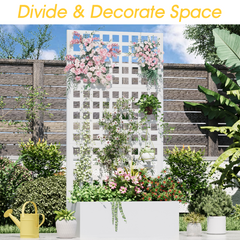 EROMMY Metal Planter Box with Trellis, 71"x 35"x 16" Raised Garden Bed with Trellis, Planter Box Trellis with Privacy Screen and Drainage Holes, White