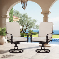 EROMMY Swivel Patio Chairs Set of 2 with Thickened Cushions, Beige