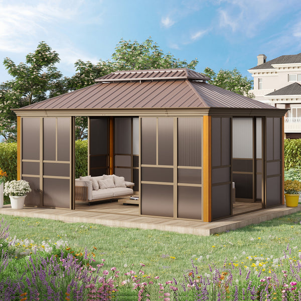 EROMMY 12'*16' Sunroom, with Front Door, Side Entrance, Galvanized