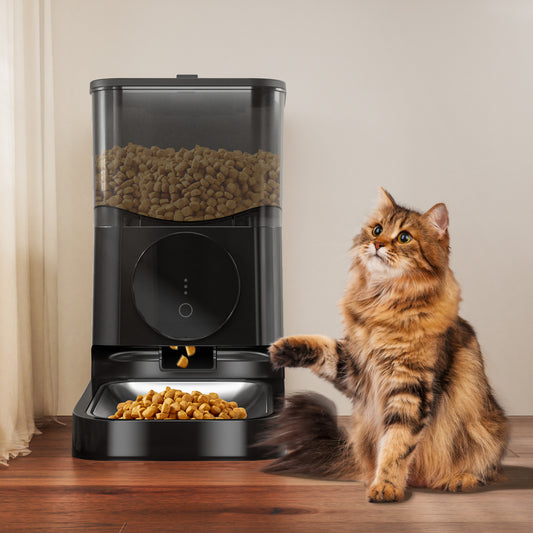 EROMMY Automatic Cat Feeders,Timed Pet Feeder for Cats and Dogs,Dry Food Dispenser, Stainless Steel Bowl Included,4 Daily Meals,Black