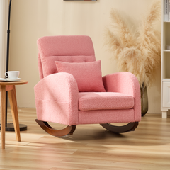 EROMMY Solid Wood Rocking Chair with Cushion & Blanket, Pink, Low Legs