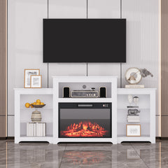 EROMMY Modern 70" Electric Fireplace TV Stand with 16 Color Light Strip, White