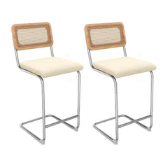 EROMMY Bar Stools Set of 2, Counter Height Stools, Rattan Bar Stools with Upholstered Boucle, 26.7 Inch (Beige)