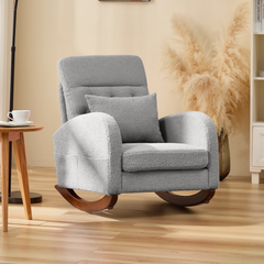 EROMMY Solid Wood Rocking Chair with Cushion & Blanket, Gray, Low Legs