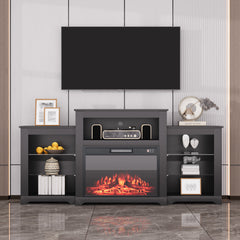 EROMMY Modern 70" Electric Fireplace TV Stand with 16 Color Light Strip, Black