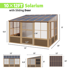 EROMMY 10X12 Wall Mounted Sunroom with Prefab 4-season Design – Brown