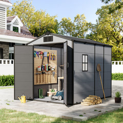 6x8 FT Outdoor Storage Shed, Weather-Resistant Shed with Lockable Double Doors & Built-In Floor, Sloped Roof Outdoor Shed for Backyard, Patio & Lawn, Gray