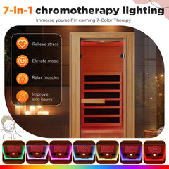 EROMMY 1-Person Full Spectrum Far Infrared Sauna Room with Red Light Therapy & LED Beauty Lamp