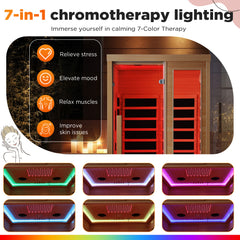 EROMMY 2-Person Full Spectrum Far Infrared Sauna Room with Red Light Therapy & LED Beauty Lamp