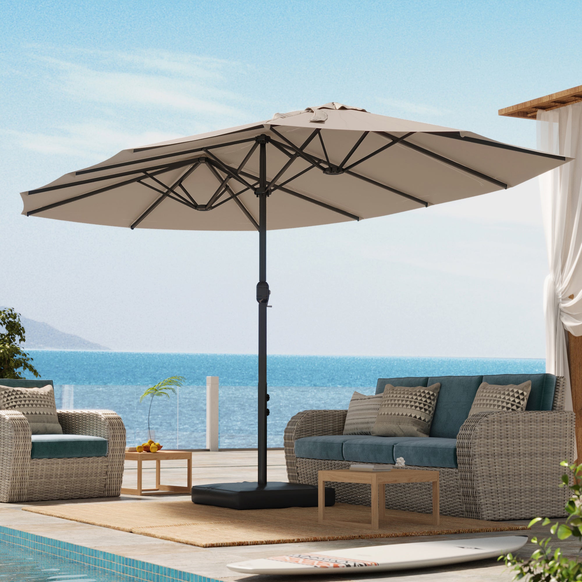 EROMMY 15 X 9 Double-Sided Outdoor Spacious Umbrella - Beige