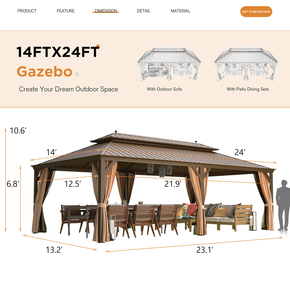 EROMMY 14' X 20' Hardtop Gazebo, Wooden Finish Coated Aluminum Frame C ...