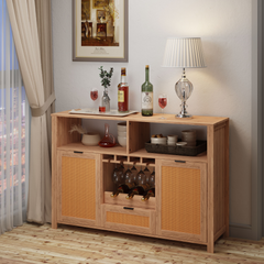 EROMMY Farmhouse Bar Cabinet with Storage, Wine Racks and Drawers for Dining Room and Living Room,Beige