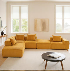 EROMMY 5-Seat Modular Sofa, Corduroy Lounge Couch with Free Combination Design and Throw Pillows, Orange
