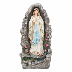 EROMMY Our Lady of Lourdes Statue 17.3 Inch Virgin Mary Grotto Figurine Catholic Praying Sculpture for Garden Home Patio Religious Decor