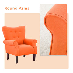 EROMMY Mid Century Wingback Arm Chair, Modern Upholstered Fabric, Orange