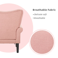 EROMMY Mid Century Wingback Arm Chair, Modern Upholstered Fabric, Light Pink