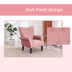 EROMMY Mid Century Wingback Arm Chair, Modern Upholstered Fabric, Light Pink