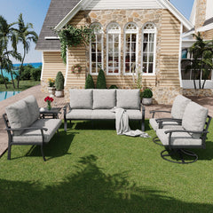 EROMMY Patio Furniture Sets 5 PCS Outdoor Metal Conversation Sets with 2-Seat Sofa, Gray