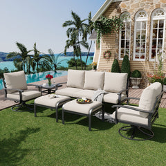 EROMMY Patio Furniture Sets 6 PCS Outdoor Metal Conversation Sets with Ottomans for Garden, Deck and Poolside, Beige