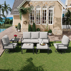 EROMMY Patio Furniture Sets 6 PCS Outdoor Metal Conversation Sets with Ottomans for Garden, Deck and Poolside, Gray