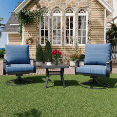 EROMMY Outdoor Swivel Rocker Patio Chairs with Coffee Table, 3 PCS Bistro Set, Blue