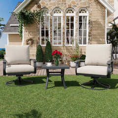 EROMMY Outdoor Swivel Rocker Patio Chairs with Coffee Table, 3 PCS Bistro Set, Beige