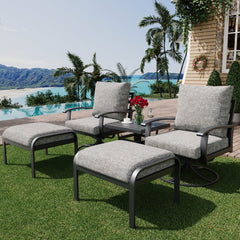 EROMMY 5 Pcs Outdoor Swivel Rocker Patio Chairs with Ottomans and Coffee Table, Gray