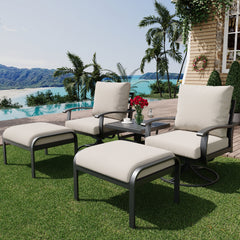 EROMMY Outdoor Swivel Rocker Patio Chairs with Ottomans, 5 PCS Bistro Set for Garden, Deck, Beige
