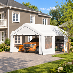 EROMMY 13x20 FT Heavy Duty Carport, Portable Garage with Sidewalls, White