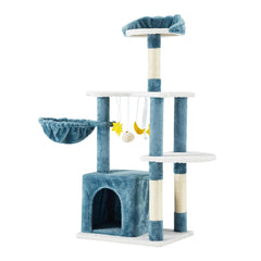 EROMMY Cat Tree Tower 45 inches Tall Cat Tower with Scratching Post, Cozy Condo, Hammock, Dangling Balls, Kitten Play House Blue