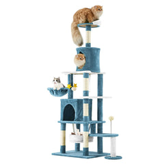 EROMMY Large Cat Tree with Sisal Scratching Post, Blue Cat Tower, Cozy Condo, Hammock, Dangling Balls, 69 inches Pet Furniture Kitten Houses