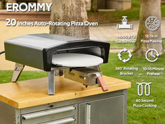 EROMMY 20 inches Auto-Rotating Pizza Oven, Pizza Oven Outdoor with Folding Design, 360°Automatic Rotating Pizza Stone with upgraded GAS Power Heating System, Outdoor Gas Pizza Oven for Backyard, Camping, Picnic