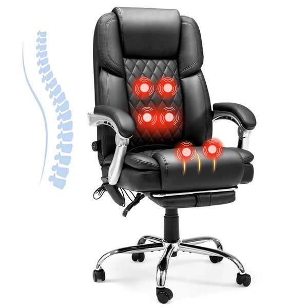 sgs executive office massage chair heated vibrating ergonomic computer chair Hoffree Faux Leather Ergonomic Heated Executive Office Chair with Vibration Function in Gray with Padded Arms main image 1